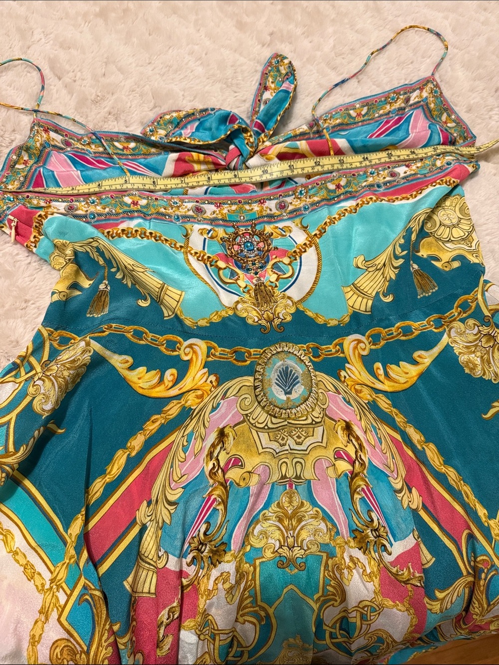 Camilla Blue Pink Gold Printed Tie-Front Dress - Picture 8 of 8